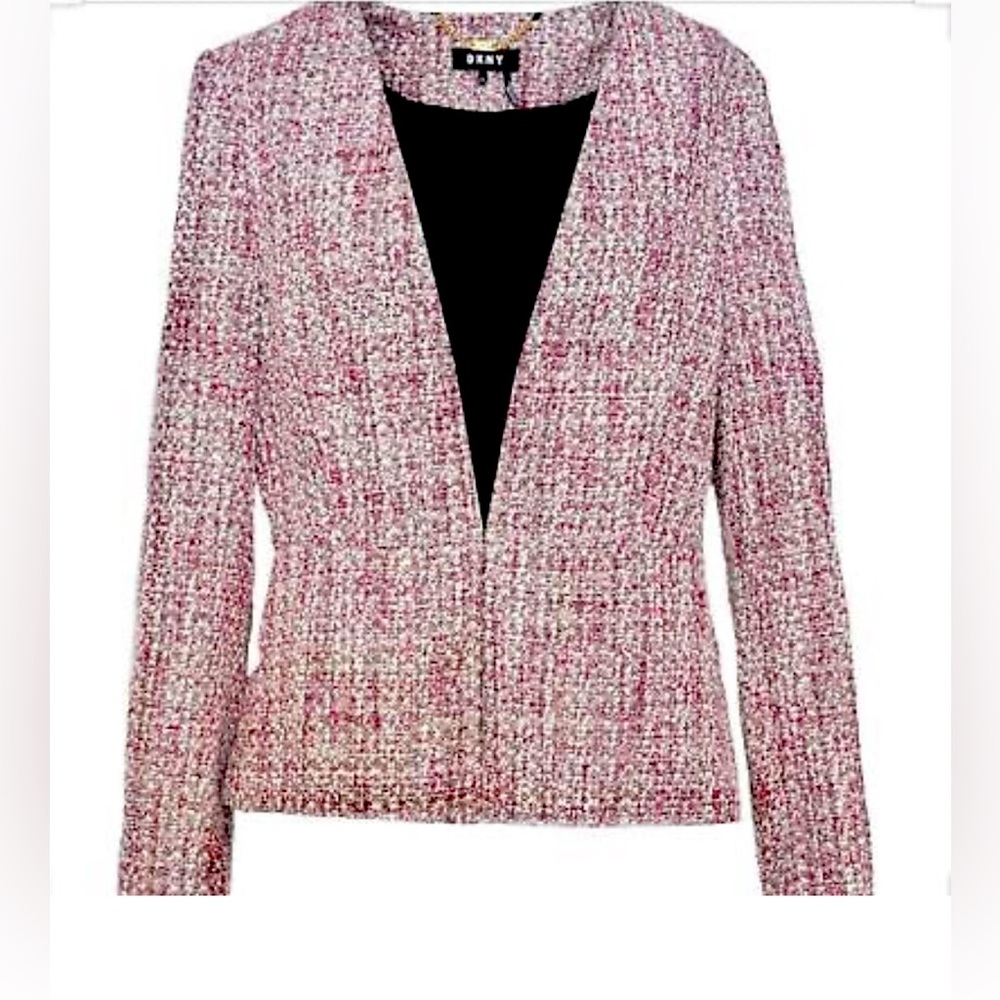 DKNY pink tweed blazer; size 10; peplum back